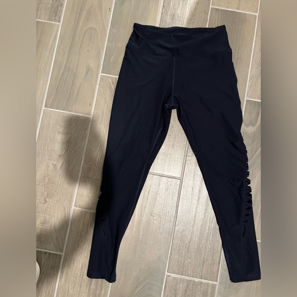 Pants - Navy blue workout leggings with cutout on ankle